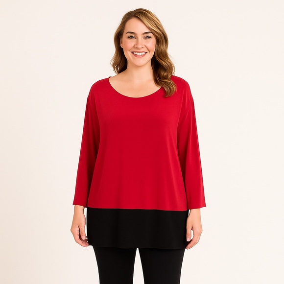 Chico's Tops - Chico's Travelers  Womens US 20 Black And Red Asymmetrical Hem Liquid Knit
